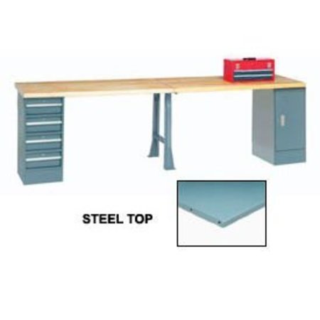 GLOBAL EQUIPMENT 96x30 Production Workbench Steel Square Edge, Cabinet, 4 Drawer, 1 Leg GY 608013